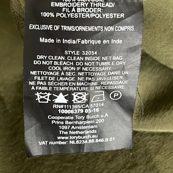 Tory Burch Camille Silk Embroidered Peasant Blouse in Green & Navy - Size 6 - Picture 7 of 8